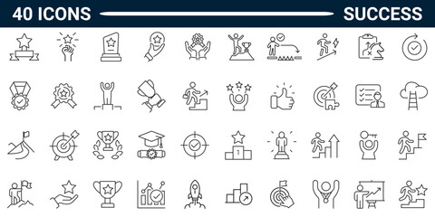 A collection of Success icons with editable stroke styles. Icons for web and mobile applications. Complete vector illustrations. A series of pictograms.