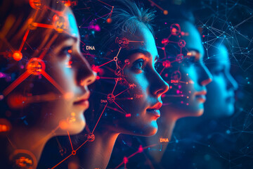 Exploring the connection between human faces and digital data representation in a futuristic setting