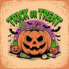 2d vector illustration Halloween t shirt icon design items ghost character Candles in carved pumpkin