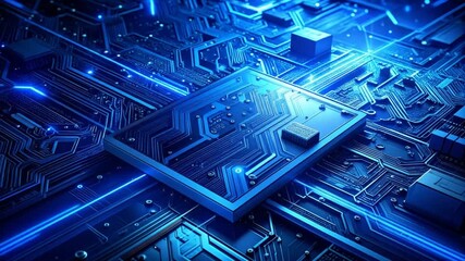 Close-up Digital Artwork of a Futuristic Electronic Circuit Board with Light Trails - Powered by Adobe