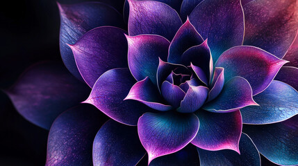 Vibrant purple succulent with intricate petals showcasing vivid colors in a dark background