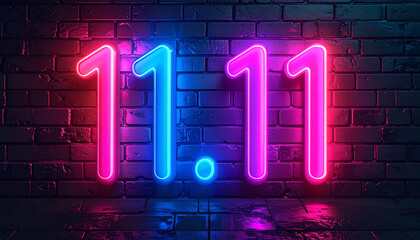 Neon 11.11 Sign on Brick Wall, Illuminated Shopping Promotion Visual, Singles Day Festive Design
