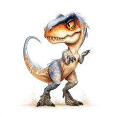 Obraz premium Charming Cartoonish Dinosaur Illustration with Big Eyes on White Background