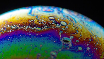 Macro Photograph of Soap Film Showing Prismatic Rainbow Interference Patterns