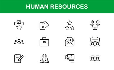 Human Resources Professional Line Icon Set – Modern Minimal Outline Symbols for HR Management and Recruitment