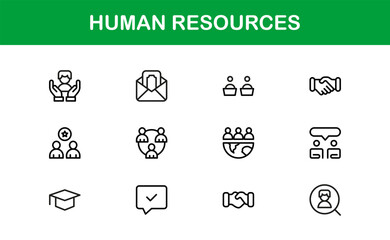 Human Resources Professional Line Icon Set – Modern Minimal Outline Symbols for HR Management and Recruitment