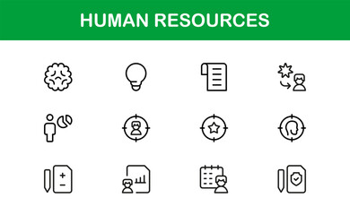 Human Resources Professional Line Icon Set – Modern Minimal Outline Symbols for HR Management and Recruitment