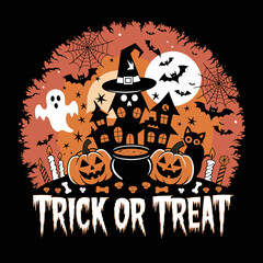 2d vector illustration Halloween t shirt icon design items ghost character Candles in carved pumpkin