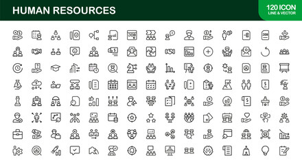 Human Resources Professional Line Icon Set &ndash; Modern Minimal Outline Symbols for HR Management and Recruitment