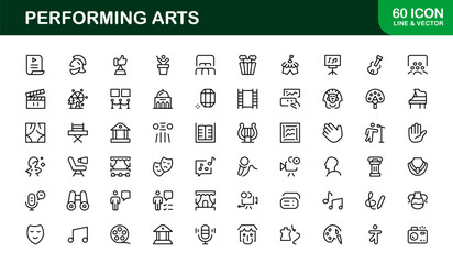 Performing Arts Professional Line Icon Set – Modern Minimal Vector Collection for Theater, Dance, and Music