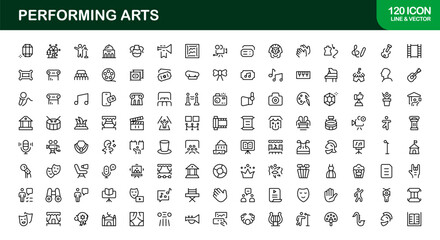 Performing Arts Professional Line Icon Set – Modern Minimal Vector Collection for Theater, Dance, and Music