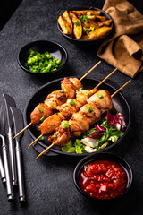 Chicken skewers kebab with vegetables