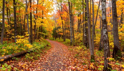 Obraz premium Autumn path through colorful woods