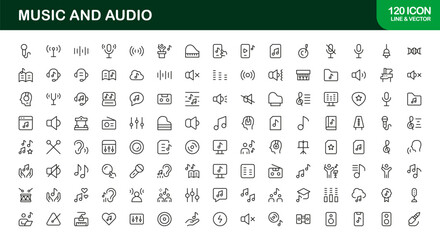Music and Audio Professional Line Icon Set &ndash; Modern Minimalist Vector Symbols for Playlists and Sound