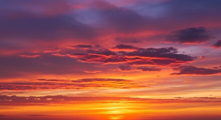 Vibrant Sunset Sky with Fiery Clouds.