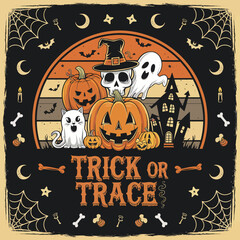 2d vector illustration Halloween t shirt icon design items ghost character Candles in carved pumpkin

