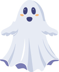A cute, cartoon-style ghost with a friendly face and rounded edges, standing against a white background.