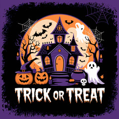 2d vector illustration Halloween t shirt icon design items ghost character Candles in carved pumpkin