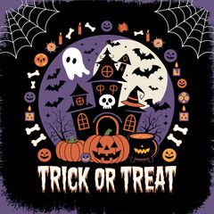 2d vector illustration Halloween t shirt icon design items ghost character Candles in carved pumpkin