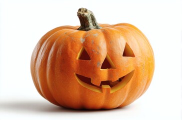 Spooky carved pumpkin with a friendly grin ready for Halloween festivities and autumn celebrations