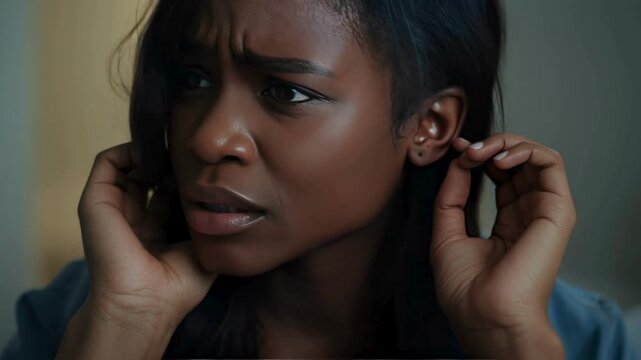 Young Woman Straining to Hear, Intrigued and Curious Expression