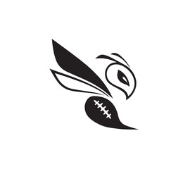 Stylized Black Wasp Insect with American Football Body and Wings hornet