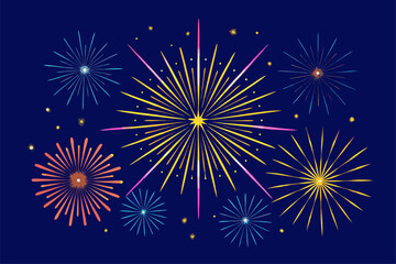 Golden Fireworks Pattern on Dark Blue Background &ndash; Festive Celebration Illustration