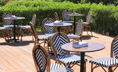 restaurant tables and chairs at the resort