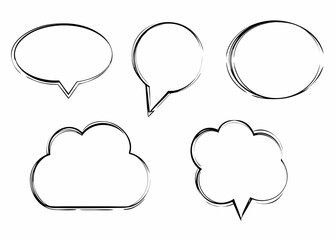 Hand drawn speech bubbles and thought clouds for social media communication