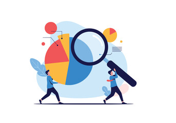 Data analysis and visualization with magnifying glass and people illustration