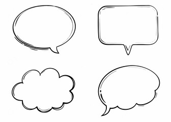 Four hand drawn speech bubbles in various shapes on a white clean background