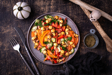 Halloween salad with cheese in shape of skull