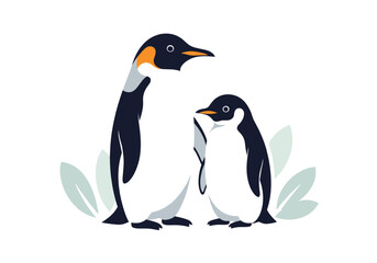 Obraz premium Charming emperor penguin family portrait adorable baby penguin beside parent illustration