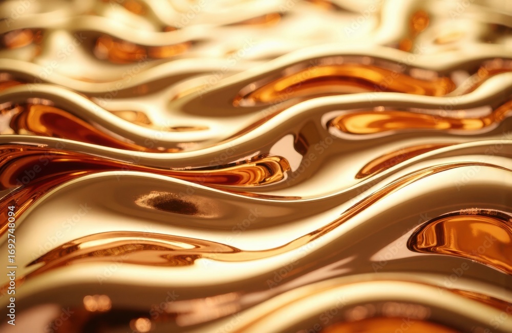 Poster shiny metallic surface with flowing curves and reflections creating an abstract pattern