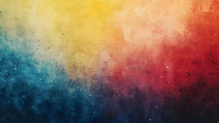 Obraz premium Distressed abstract background featuring a vibrant gradient of blue, yellow, and red, with a textured vintage film aesthetic