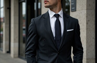 Fototapeta premium Businessman in formal suit standing outdoors in an urban environment