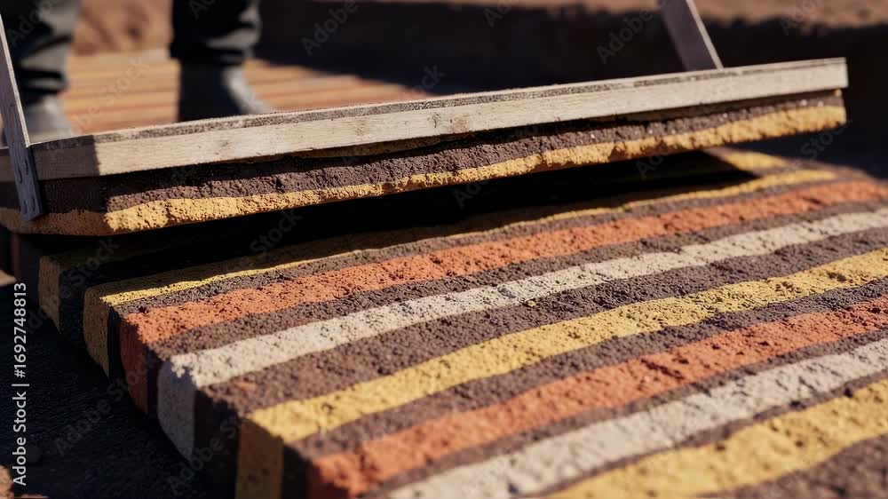 Aufkleber detailed footage capturing intricate patterns of compacted soil as formwork is lifted off showcasing