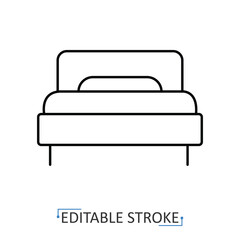 A bed icon in minimalist style with editable stroke. Furniture element, interior object, household utility, bedroom decor, comfort symbol, domestic equipment, lifestyle concept, modern design
