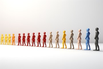 Colorful line of stylized human figures representing diversity and unity in a minimalist setting