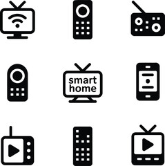 Collection of Smart Home Device Icons Representing Technology and Automation for Modern Living and Connected Homes, Showcasing User Interfaces and Control