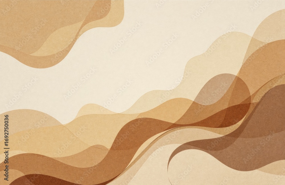 Poster flowing abstract shapes in warm beige and brown tones creating a smooth, organic background suitable