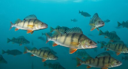 Fototapeta premium School of Perch Fish Underwater.