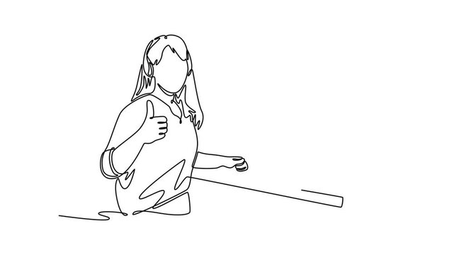 Study online or webinar concept. Single line draw design. Full length animation illustration. High quality 4k footage