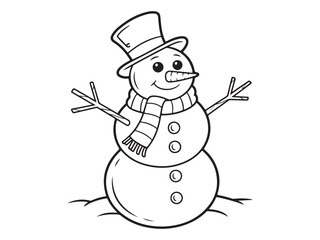 Line-Art Snowman in a Festive Winter Wonderland with Scarf and Top Hat.
