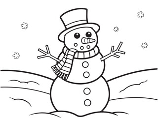 Cute Snowman Illustration with Scarf and Top Hat in the Snow.