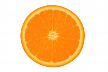 Orange slice showcasing bright, vivid segments with intricate membrane details, backlit on clear surface