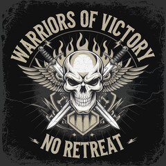 Vector Bold skull illustrations with crossed swords, wings, shields, and flaming elements. Gothic and warrior-inspired vector art featuring chains, bones, and dramatic . Perfect for t-shirt prints,