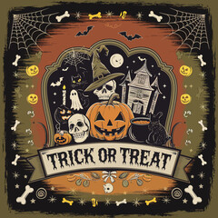 2d vector illustration Halloween t shirt icon design items ghost character Candles in carved pumpkin