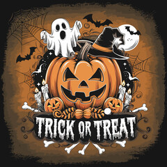 2d vector illustration Halloween t shirt icon design items ghost character Candles in carved pumpkin