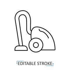 A vacuum cleaner icon in minimalist style with editable stroke. Cleaning equipment, household appliance, domestic utility, modern technology, electric machine, home gadget, interior element